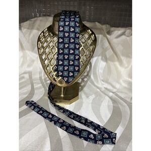 Tom James Navy Blue Floral Stamp Silk Standard Length Classic Tie